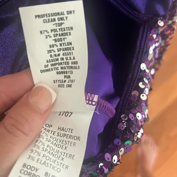 Purple sequin dance costume with built in shorts. - Picture 6 of 6